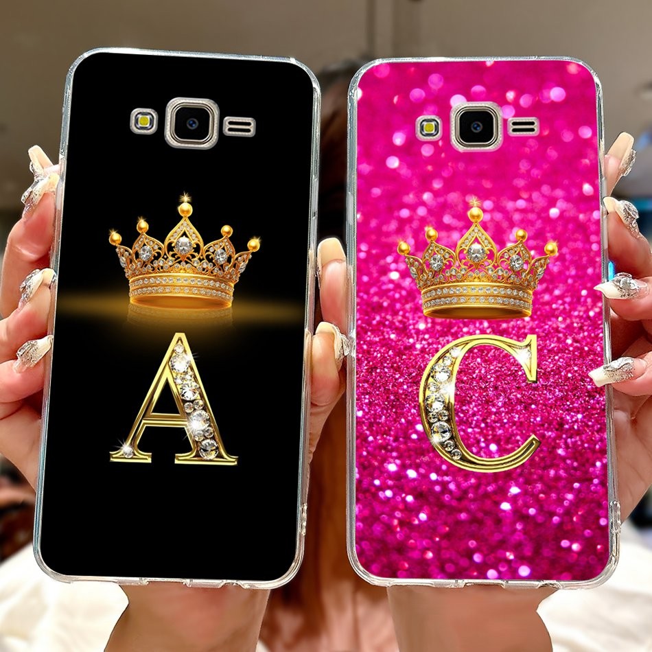 Para Samsung Galaxy J7 Core/J7 Nxt Neo Nova Moda Coroa Letra Inicial Silicone Macio TPU Casal Caso De Telefone