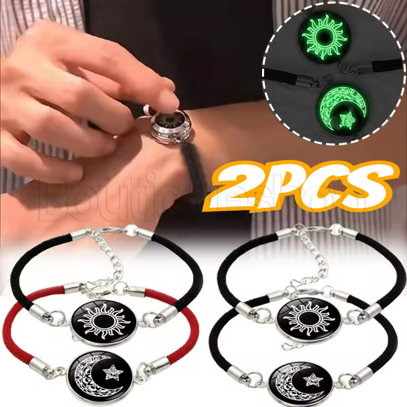 Pulseiras Luminosas De Casal Sun Moon – Mulheres Homens Diárias Confortáveis Ajustáveis Pulseira Combinando Com Corda Tr