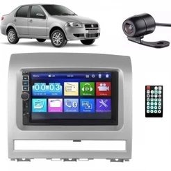 Central Multimídia 2 Din Mp5 Fiat Siena Câmera Moldura Prata