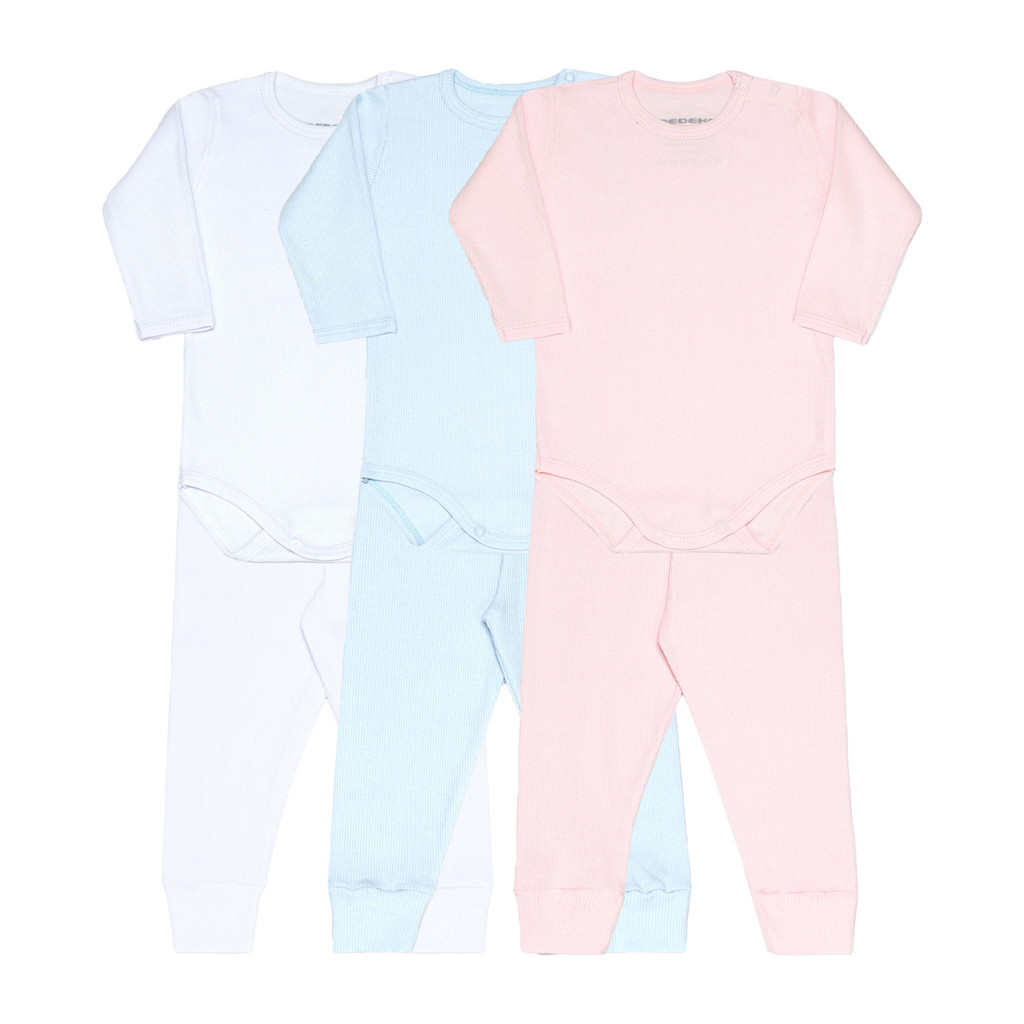 Conjunto Pijama Canelado Body e Calça Bebê Algodão Confortável Macio - Dedeka