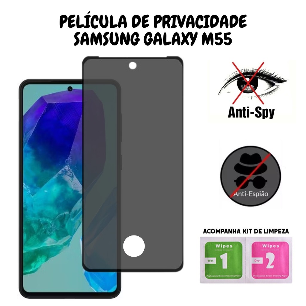 Película de Privacidade Vidro 3D Para Samsung Galaxy M55 - Com Furo Para Biometr