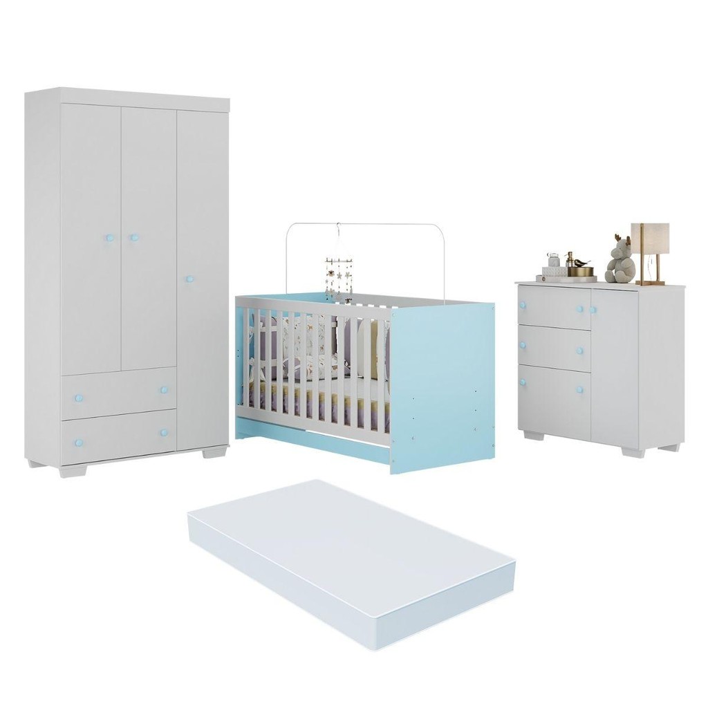 Quarto Infantil Completo com Colchão Incluso Algodão Doce Multimóveis MP4253 - Mom & Baby