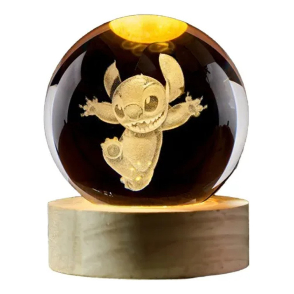 Luminária 3D Stitch ou Hello Kitty Bola de Cristal USB LED