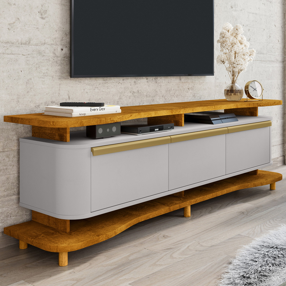 Rack Para Sala de Estar TV 75 Pol Orgânico Maui B02 Naturalle Off White - Lyam Decor em Oferta na Shopee