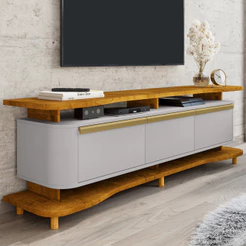 Rack Para Sala de Estar TV 75 Pol Orgânico Maui B02 Naturalle Off White - Lyam Decor