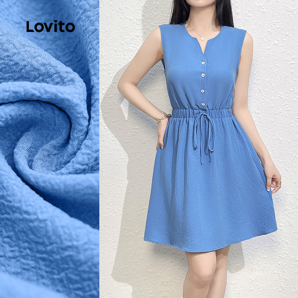Lovito Vestido Casual liso com gravata frontal para mulheres L132ED682 em Oferta na Shopee