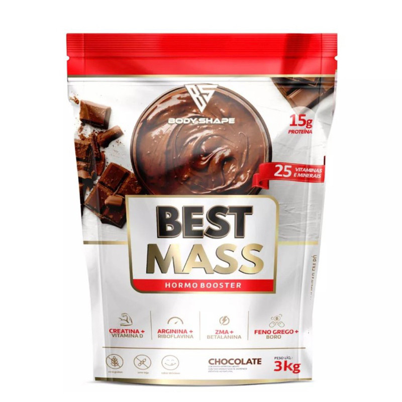 Hipercalórico 3kg Best Mass C/ Whey Protein Creatina Sabor Chocolate - Body Shape