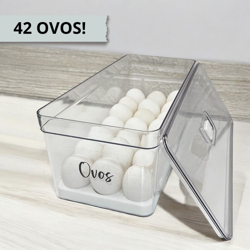 Porta Ovos Organizador de Acrílico Decorado para Geladeira Capacidade para 42 ovos e 21
