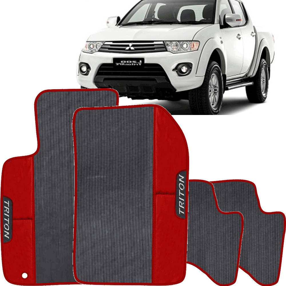 LINDO JOGO TAPETE 4 PEÇAS  AUTOMOTIVO   VERMELHO Mitsubishi   L200 Triton 2013 a 2018  EMBORRACHADO
