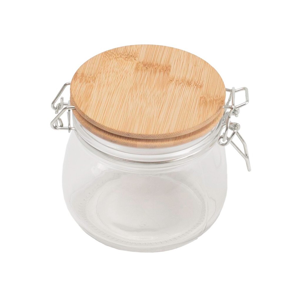 pote de vidro 450ml com tampa de bambu e trava - Mozcada