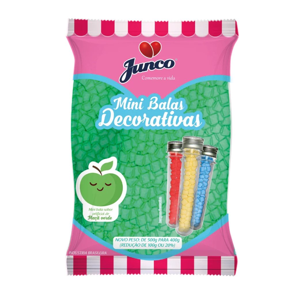 Mini Balas Festa Maça Verde 400g - Junco em Oferta na Shopee