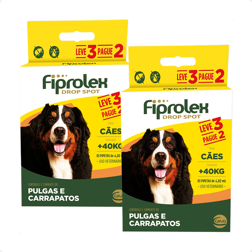 Kit 2 Ceva Fiprolex Drop Spot de 4,02 mL para Cães Acima de 40 Kg - Leve 3 Pague 2 em Oferta na Shopee