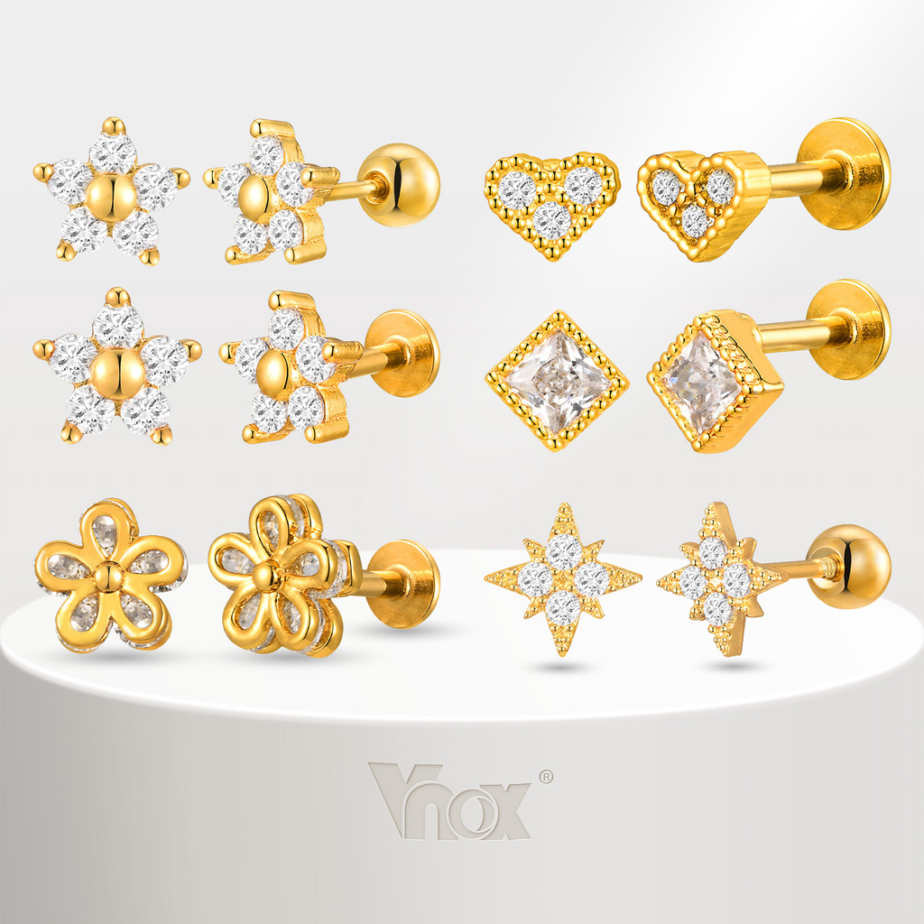 Brincos Pequenos Vnox CZ , Brinco Dourado Brilhante E Delicado Com Estrela De Flor Para Crianças Femininas De Aço Inoxid