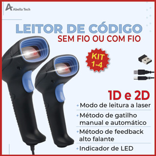 Leitor Código De Barras Scanner Portátil Laser Com Fio ou Sem Fio USB 1D/2D Leitor de Qr Code e Código de Barras em Oferta na Shopee
