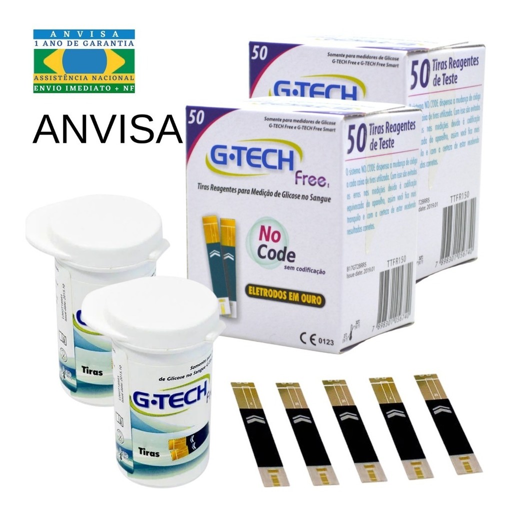 Fita Para Medição De Glicose Tira Glicemia G-tech Free 100 Unidades