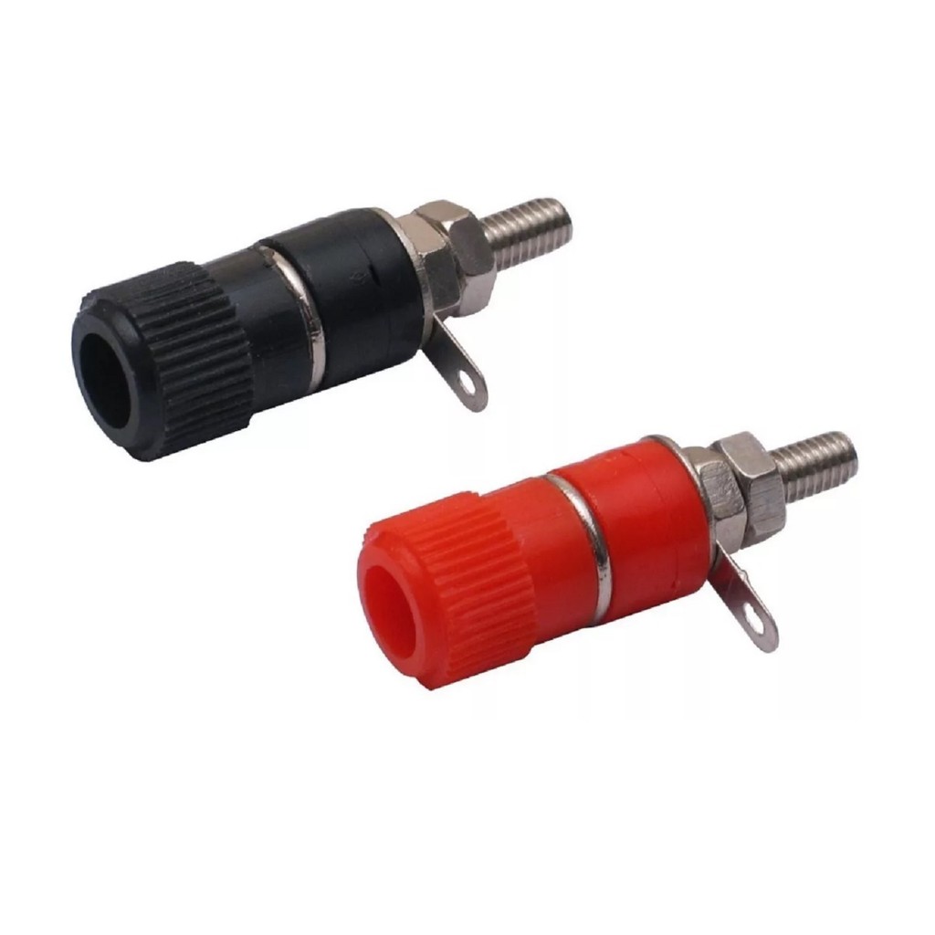 Plug Fêmea Pino Banana 4mm para Caixa Acústica Preto/Vermelho - Kit com 5 Pares