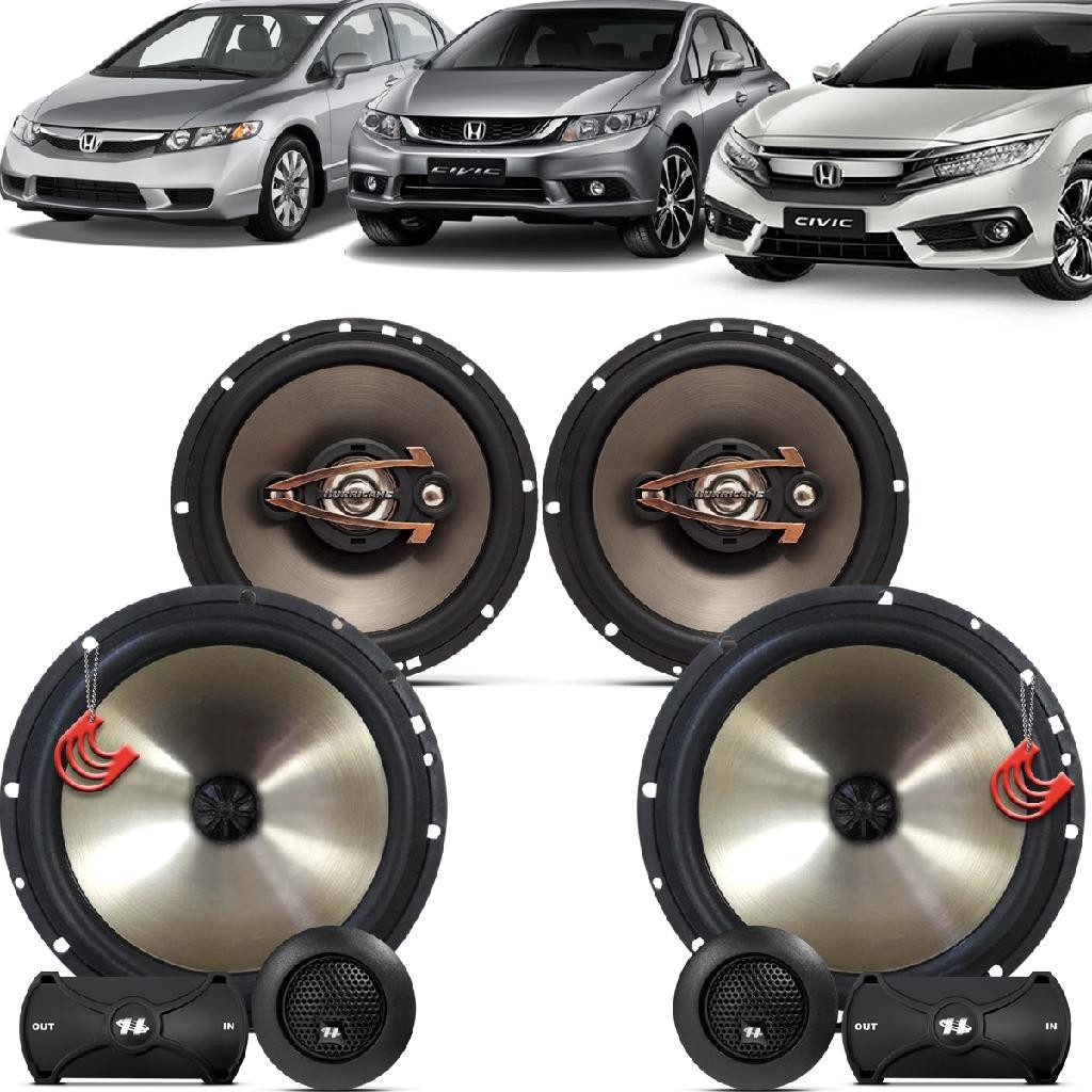 Kit Alto Falantes Dianteiros + Traseiros Honda Civic 2006 até 2021 - Hurricane Platino 640w - Spare Parts and Accessories for Vehicles
