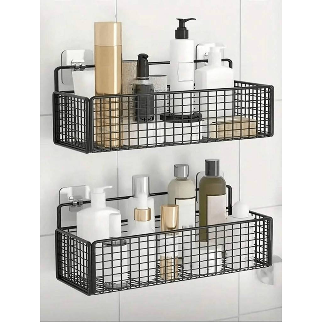 Prateleira de Armazenamento de Banheiro e de Cozinha  Montada na Parede, Prateleira Suspensa de Banheiro sem Perfuração em Oferta na Shopee
