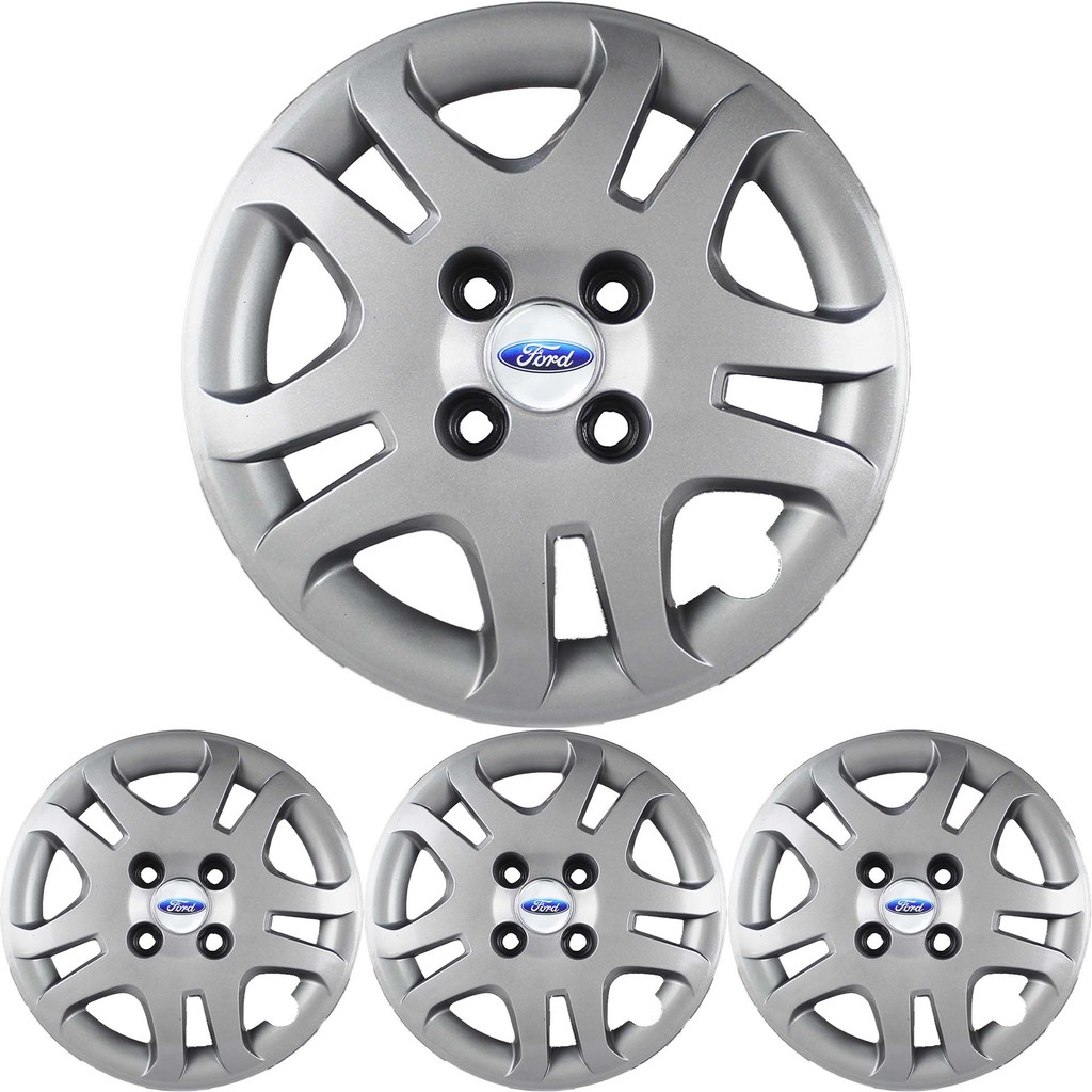 JG 4 Calota Fiesta Hatch Sedan 2011 12 13 Aro 14 Prata Metálico com Emblema