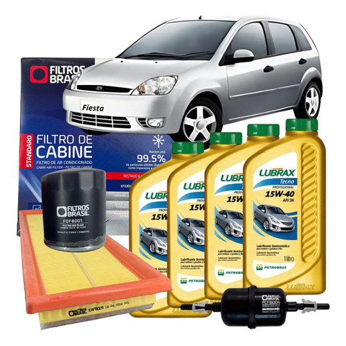 Kit Revisão Óleo e Filtos - Ford Fiesta 1.6 2005 2006 2007 2008 2009 2010 2011 2012 2013 2014 Lubrax em Oferta na Shopee