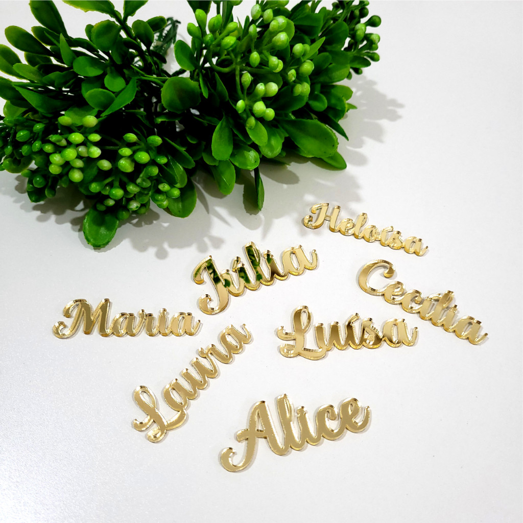 Aplique Nome 5cm Espelhado Dourado Espelhado - Kit 30 e 100 unidades !
