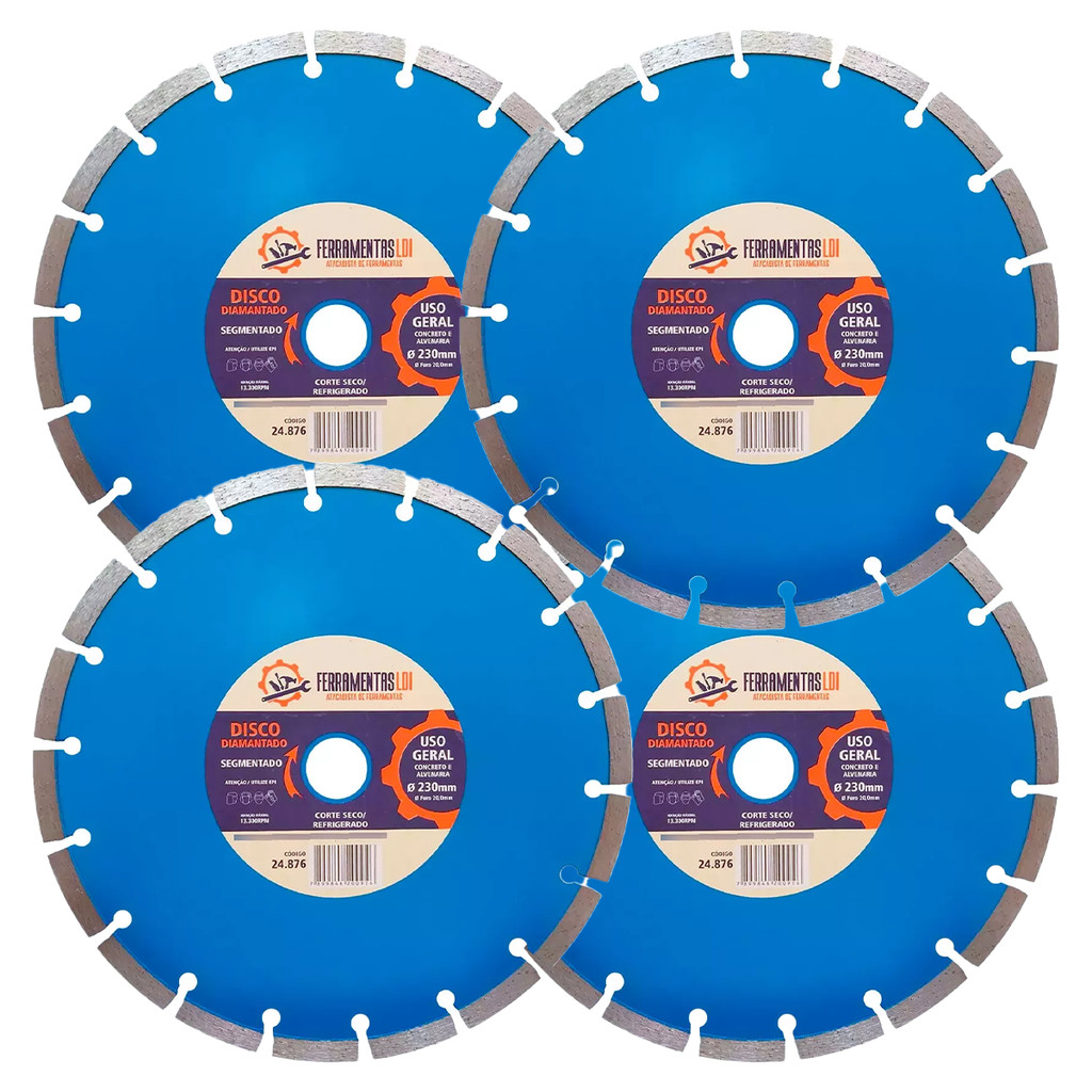 Kit 4 Disco Diamantado 9 Segmentado Liso Industrial Ldi