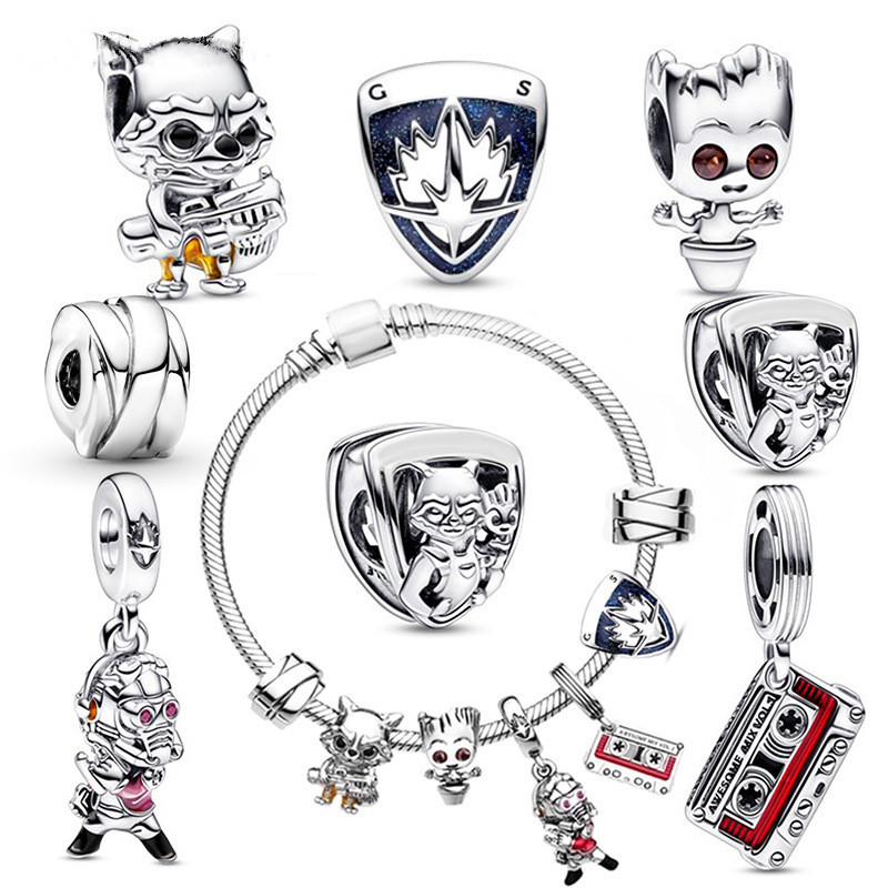 Berloques de Prata 925 Clássico Charme Homem Aranha Guardiões Da Galáxia Pulseira Acessórios Vingadores Colar Pingente