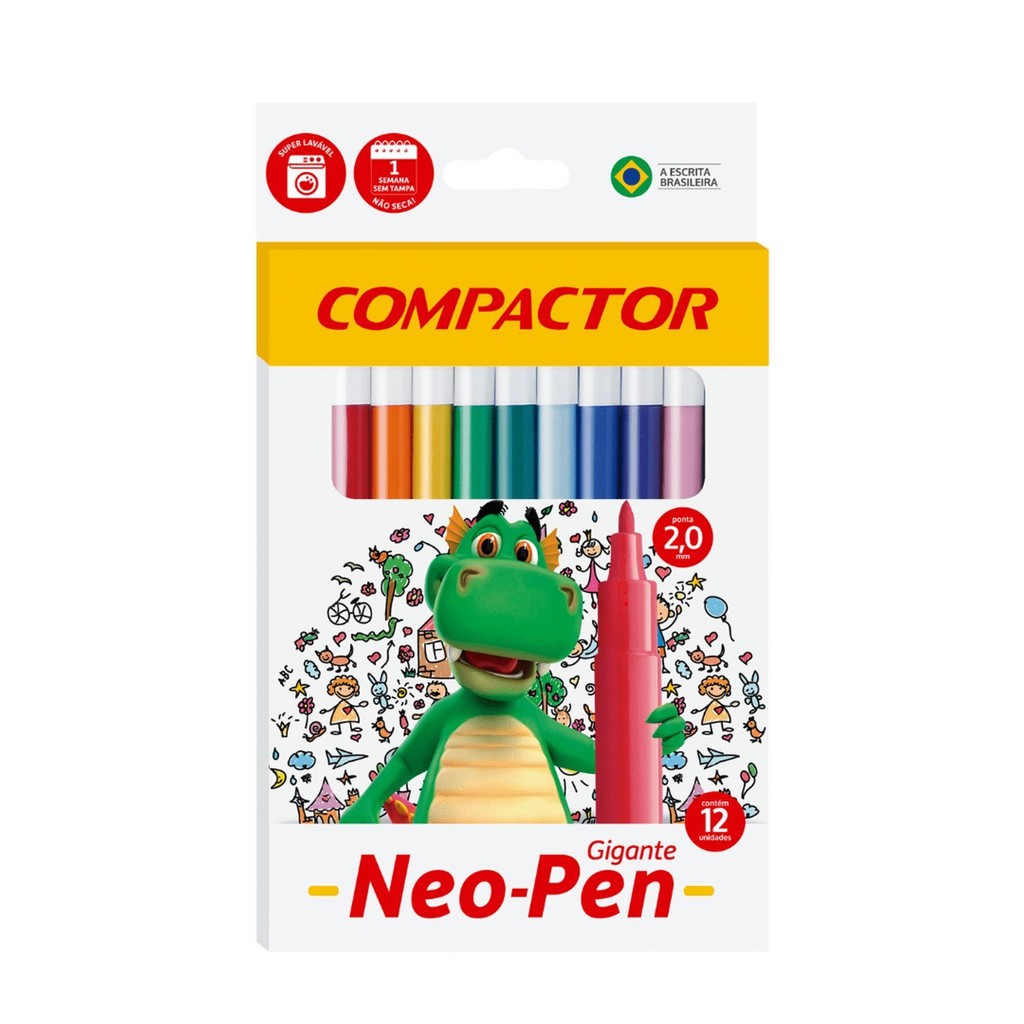 Caneta Hidrográfica Neo-Pen Gigante com 12 Cores - Compactor em Oferta na Shopee
