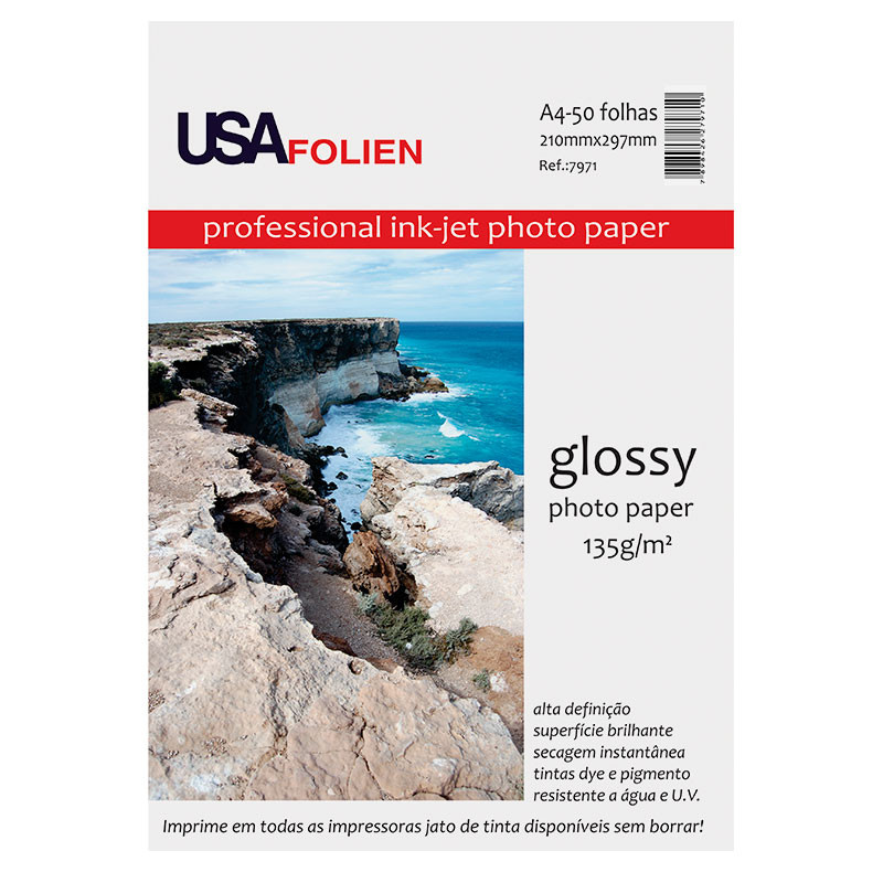 Papel fotográfico glossy paper A4 135g com 50 folhas 7971 Usa Folien