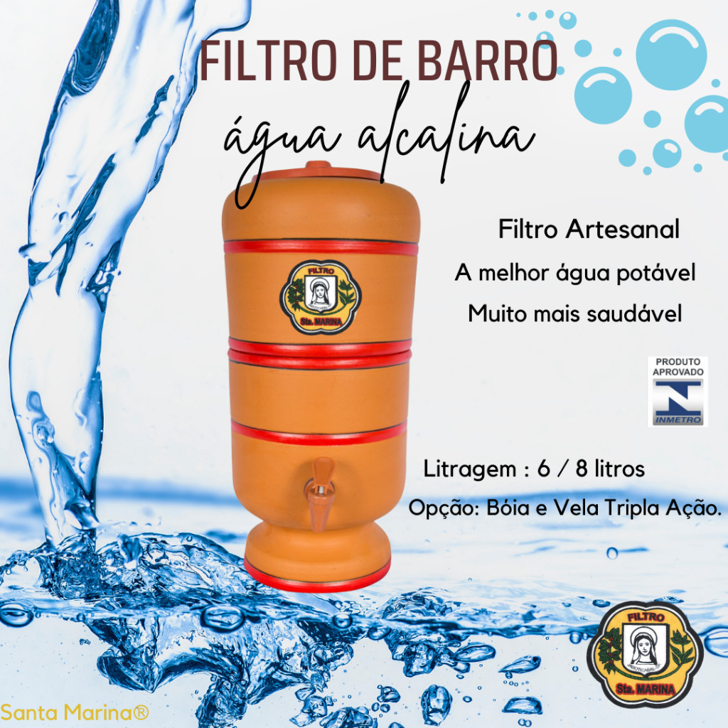 FILTRO DE BARRO 6L COMPLETOS (3L+3L) - SANTA MARINA COM VELA E BOIA DOSADORA em Oferta na Shopee
