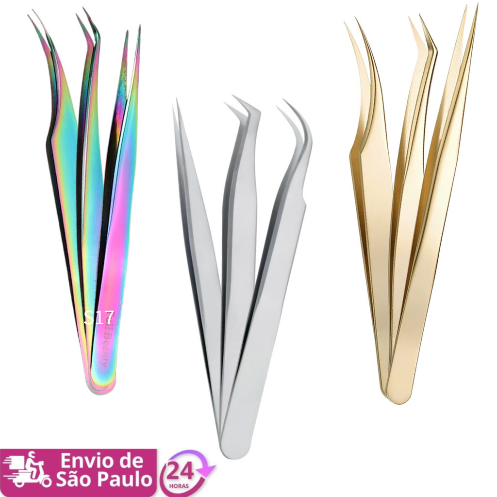 Kit 3 Pincas 45° Curvada Reta Extensao De Cilios，para extensão de cílios individuais 12-S em Oferta na Shopee
