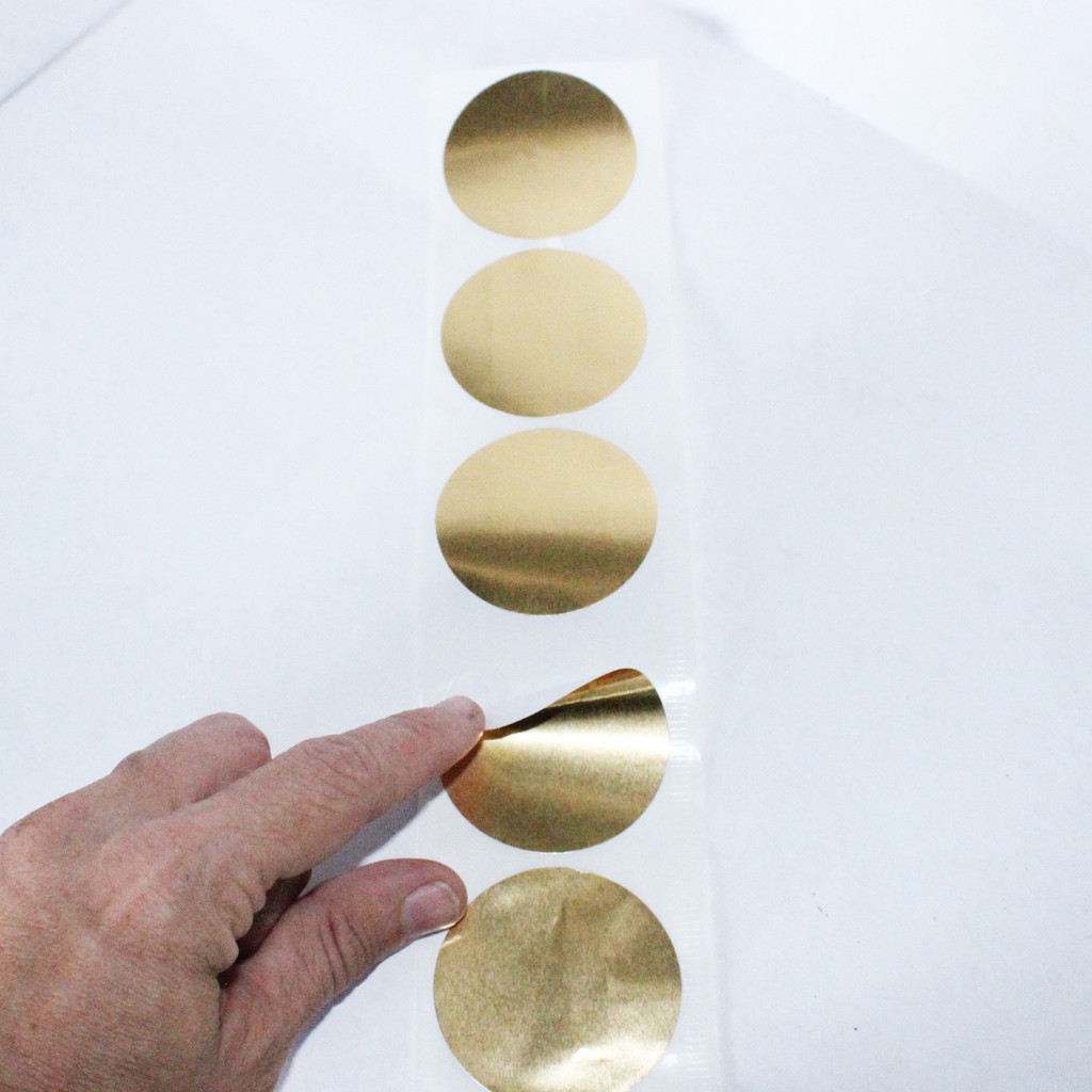 Etiqueta Dourada Foca, Corte Liso 6 cm P/ Chancela Rolo 100 Unid em Oferta na Shopee