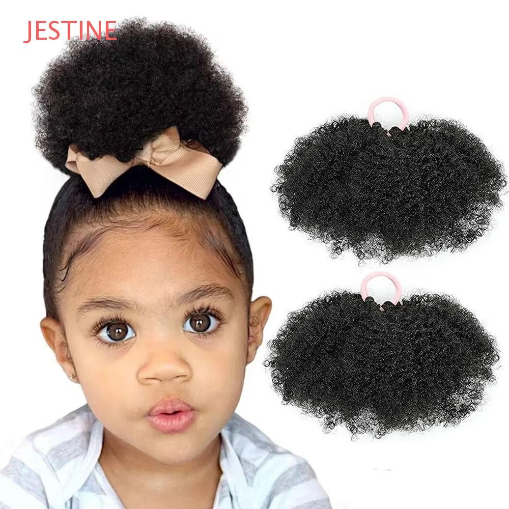 JESTINE 2 Peças De Rabo De Cavalo Sintético Infantil , Coque Alto Natural , Mini De Cabelo Encaracolado Afro , Pedaço