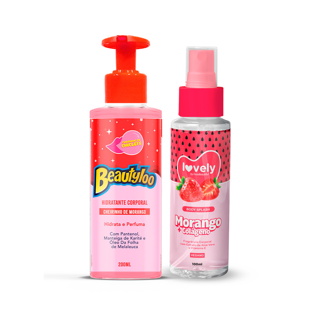 Kit Hidratante Corporal Body Splash com Cheiro de Morango Perfume Face Beautiful em Oferta na Shopee
