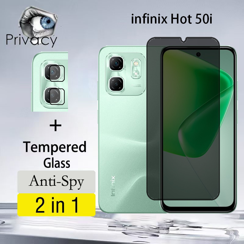 2 Em 1 Película Privacidade infinix Hot 50i 4G De Tela Anti-Espionagem De Vidro Temperado Pelicula