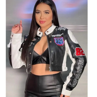 Jaqueta Feminina Muts Couro Fake Cropped Blogueira Tendencia inverno 2025 lançamento moda blogueira em Oferta na Shopee