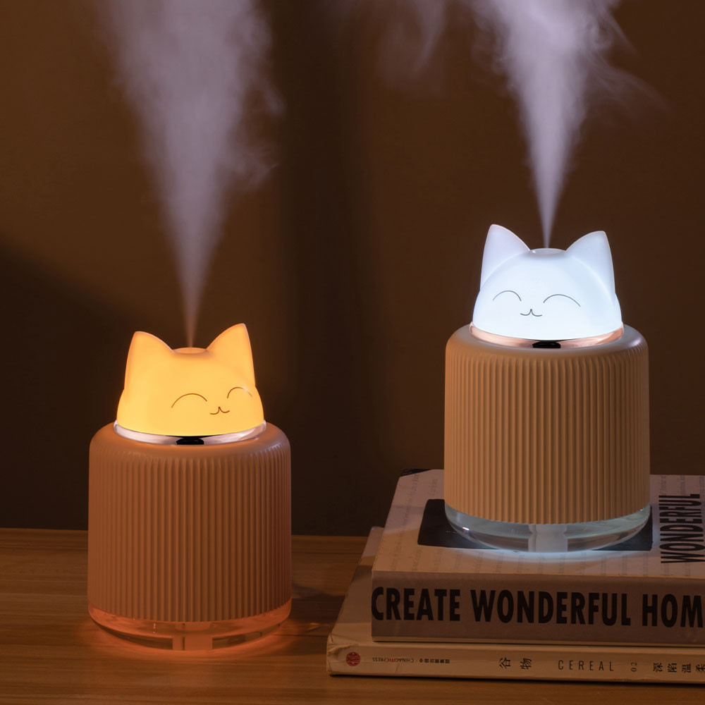 Mini Umidificador de Ar Silencioso com Luz Noturna  300ml  2 Modos de Trabalho  Design com LED em Forma de Gato