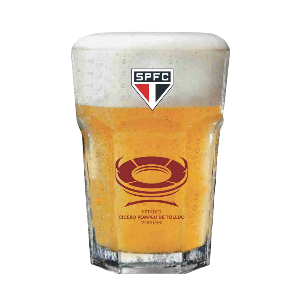 Copo de Cerveja Chopp Vidro São Paulo Morumbi 400ml Tricolor Transparente