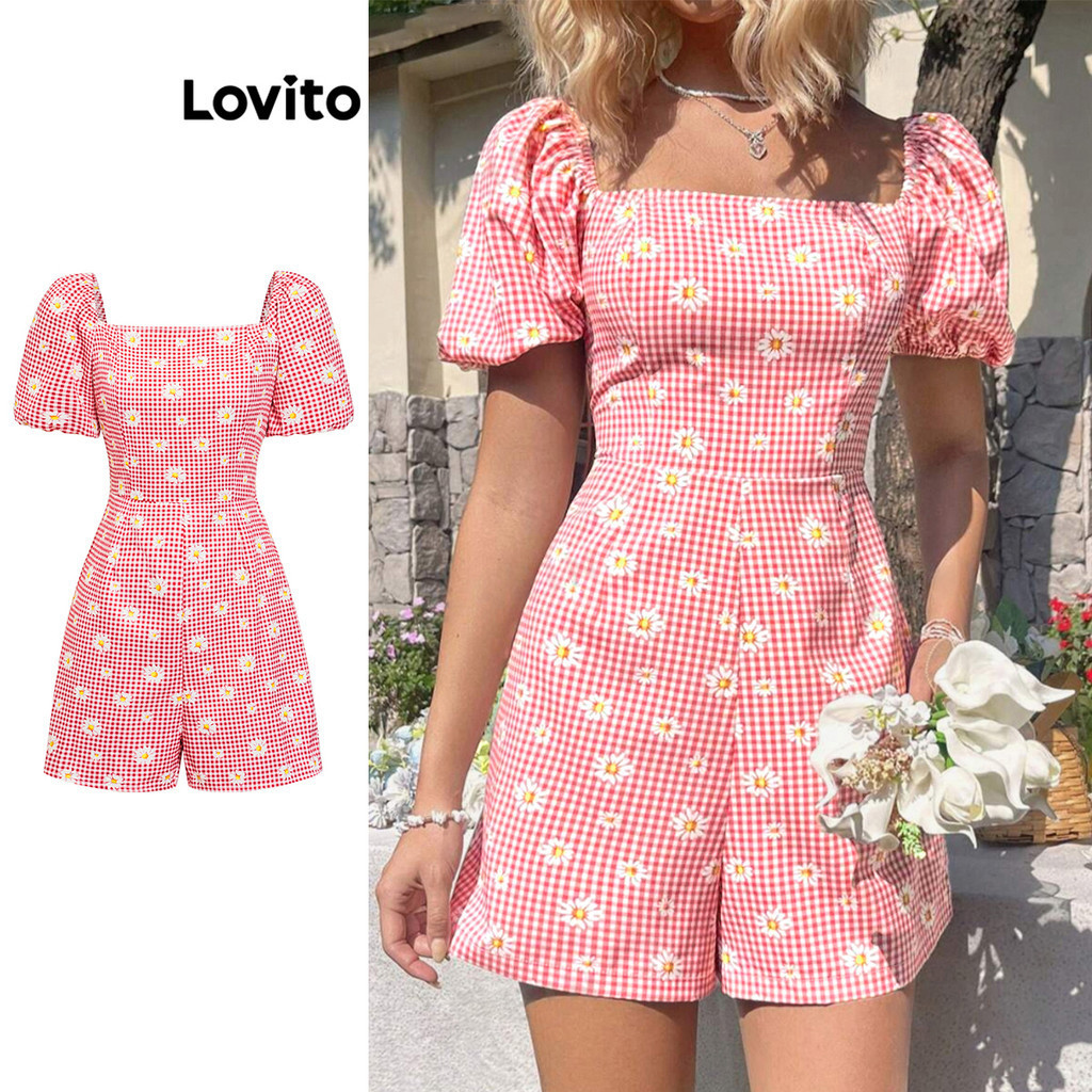 Lovito Macacão Boho Floral Smocked