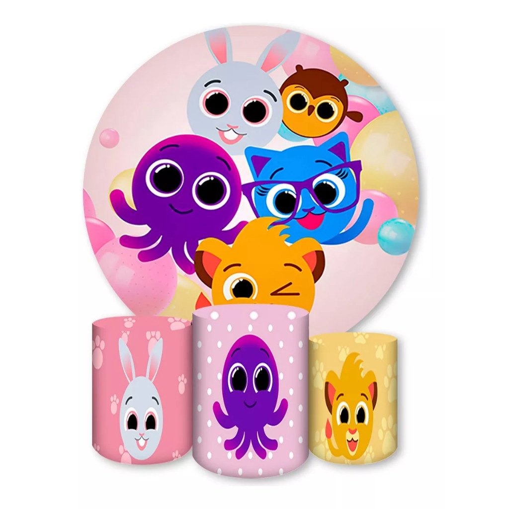 Kit Capa Painel de Festa Veste Fácil + Trio Cilindros Bolofofos Decoração