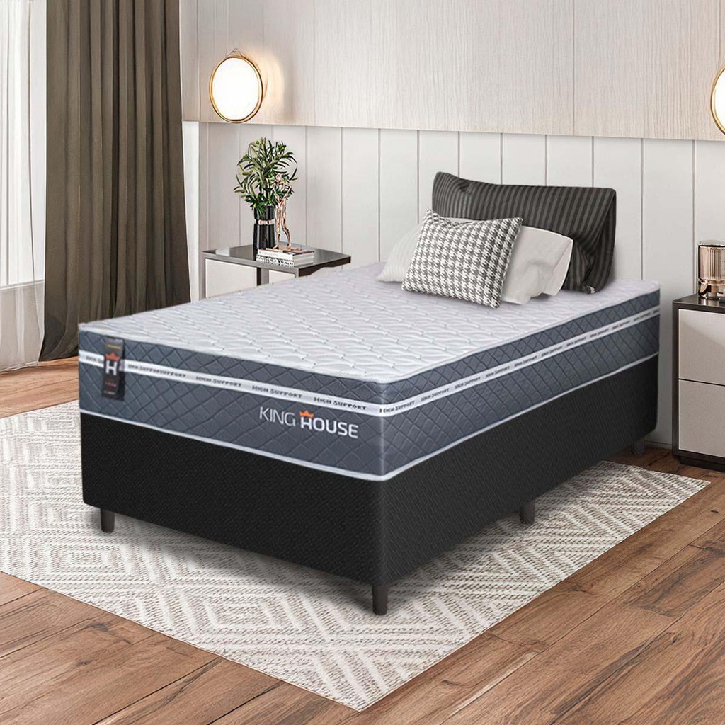 Conjunto Box Preto Cairo Cinza Molas Ensacadas Solteiro 96x203x64 - King House em Oferta na Shopee