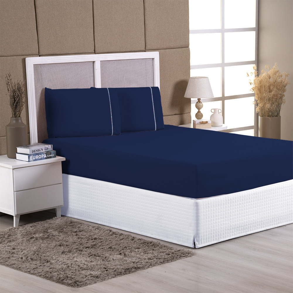 Jogo de Lençol Casal Padrão 03 Peças Jogo de Cama Micropercal 300 Fios Ponto Palito Toque Macio