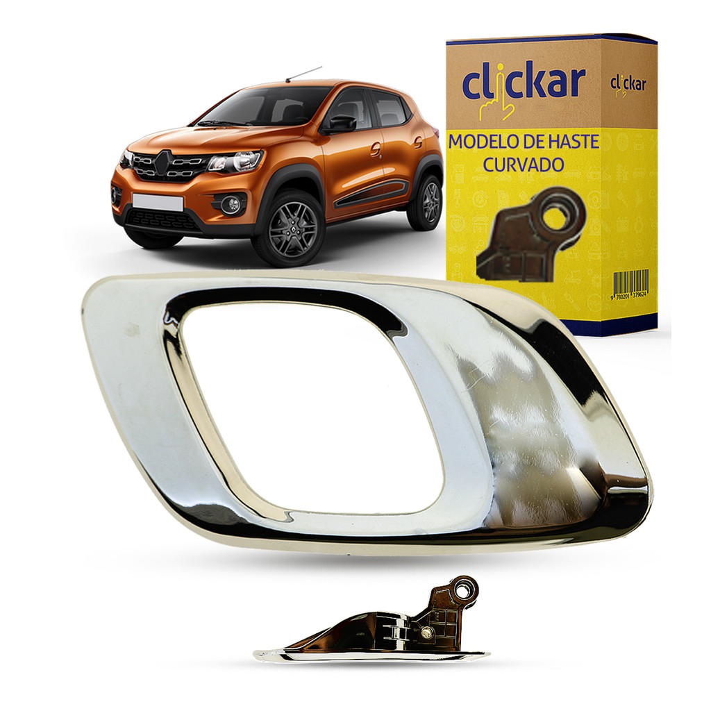 Gatilho Maçaneta Interna da Porta Dianteira Traseira Cromada Haste Curvada Renault Kwid 2016 2017 2018 2019 2020 2021