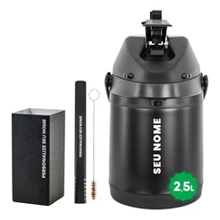 Kit Tereré Copo Bomba Garrafa Térmica 2.5l Inox Preto - Seu Nome