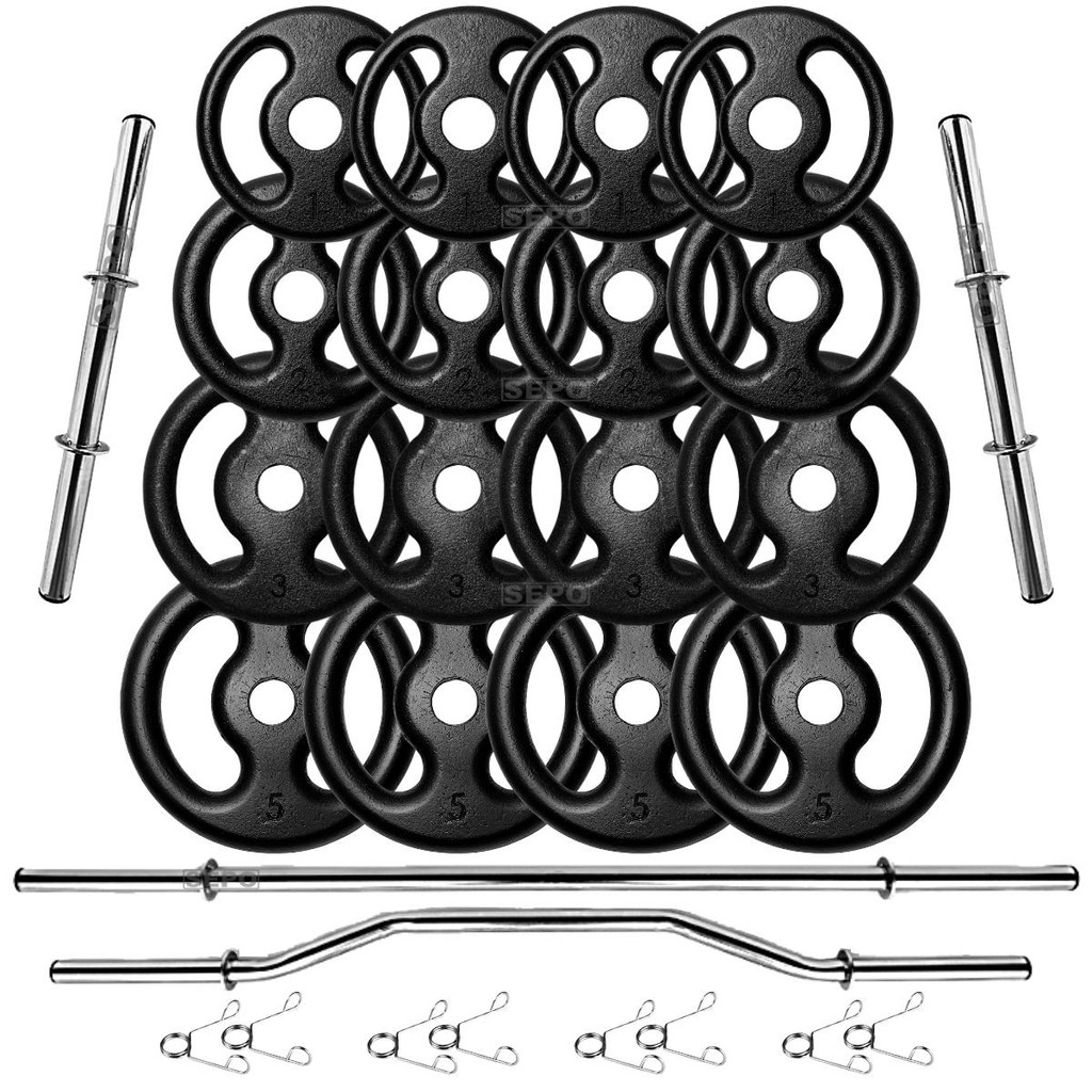 Kit de 44Kg em Anilhas com 2 Barras 40cm e 1 Barra 1.50m e 1 Barra W 1.20m