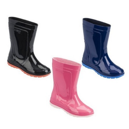 Bota Galocha Infantil Impermeável Pvc Cano Médio - Cores Azul, Preto e Rosa