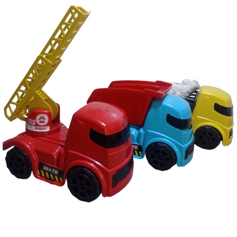 kit 3 Caminhão Com Escada De Bombeiro, caminhao com caçamba e caminhao boiadeiro  Brinquedo Infantil Altimar