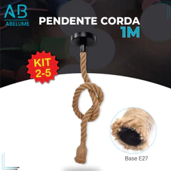 Pendente Corda 1M Retro Vintage Rústico Sisal E27 Para Decoração Com Detalhes Pérola Preta