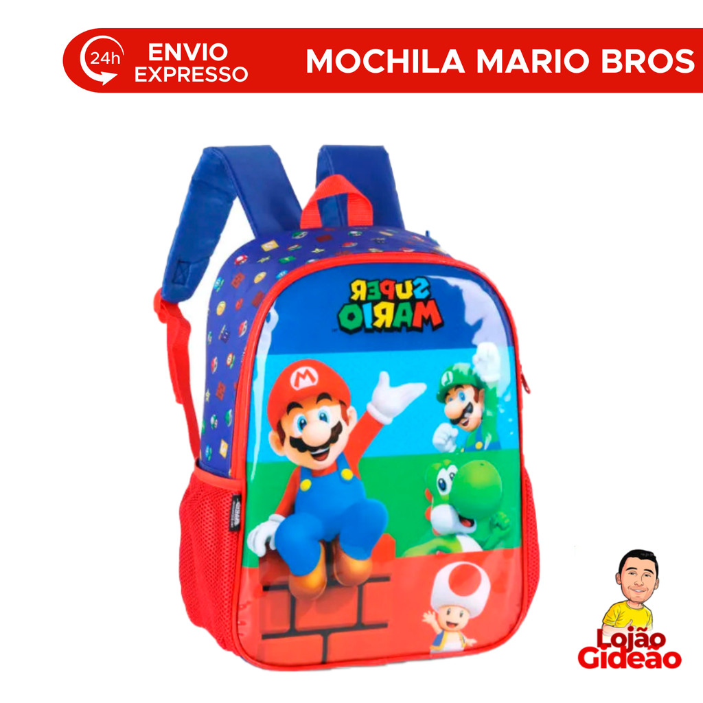 Mochila Bolsa Escolar Super Mario Infantil Com Alças Reforçada Grande Espaçosa Vermelho
