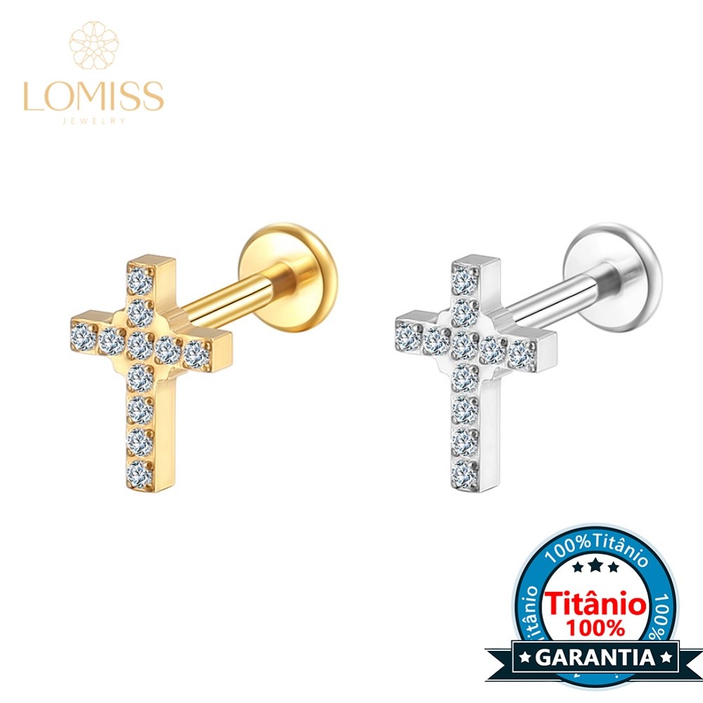Lomiss Piercing Helix Tragus Conch Labret Titânio Cruz Zircônia - Fashion Accessories